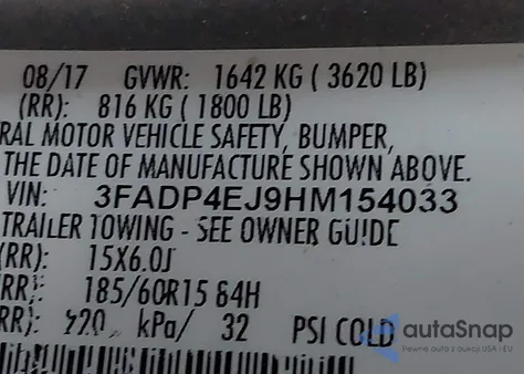 2017 Ford Fiesta Se from USA, damaged, VIN 3FADP4EJ9HM154033